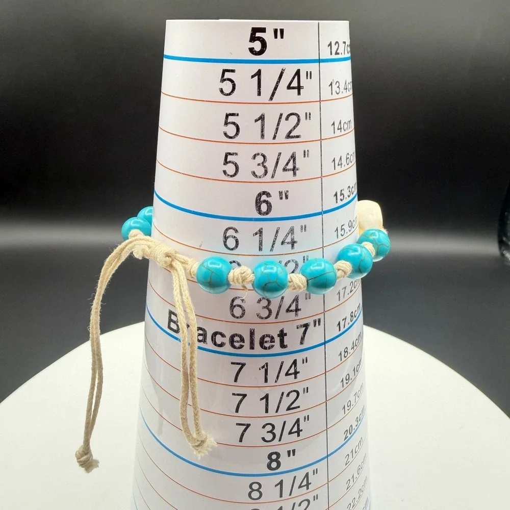 Boho Sea Turtle Bracelet Blue Beads Cowrie Shell Adjustable Beach Surfer Gift